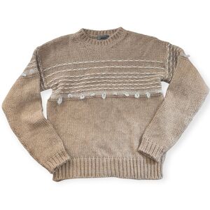 Elsa Manda Sweater Women's M‎ Tan/Ivory  Alpaca Wool Blend Classic Pullover